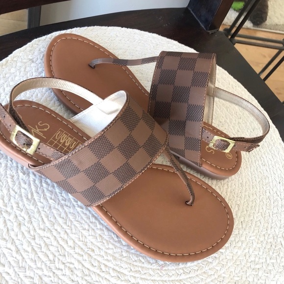 Boutique Checker Banded T-Strap Slingback Sandal - Picture 2 of 7